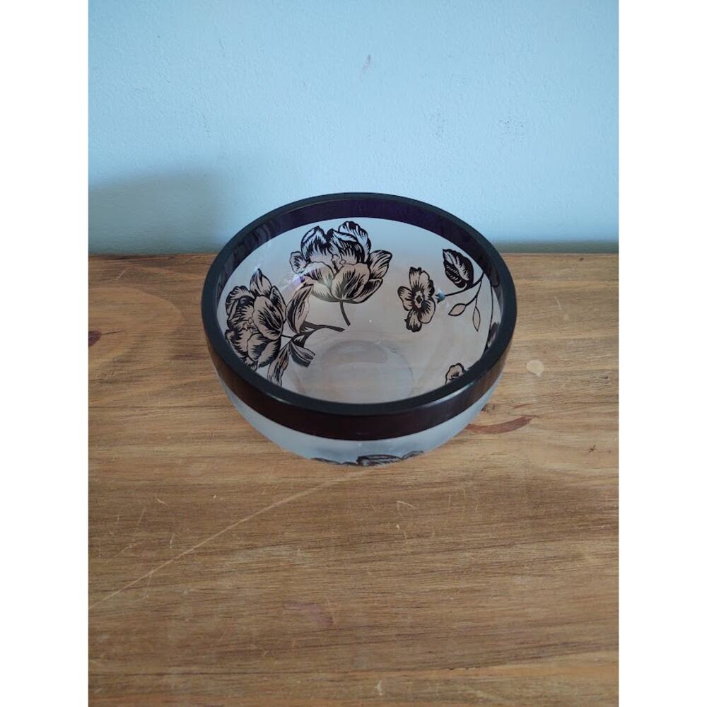 Lenox Midnight Blossom Crystal Bowl with Black Flowers